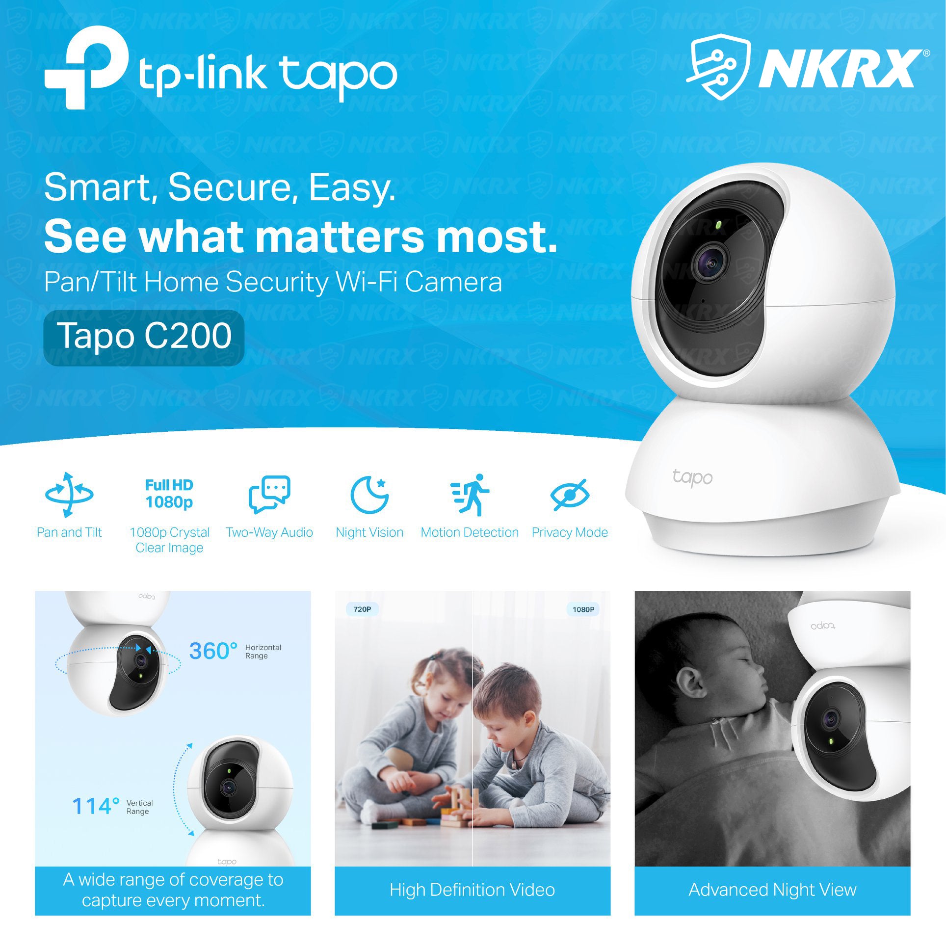 Tapo C200, Pan/Tilt Home Security Wi-Fi Camera